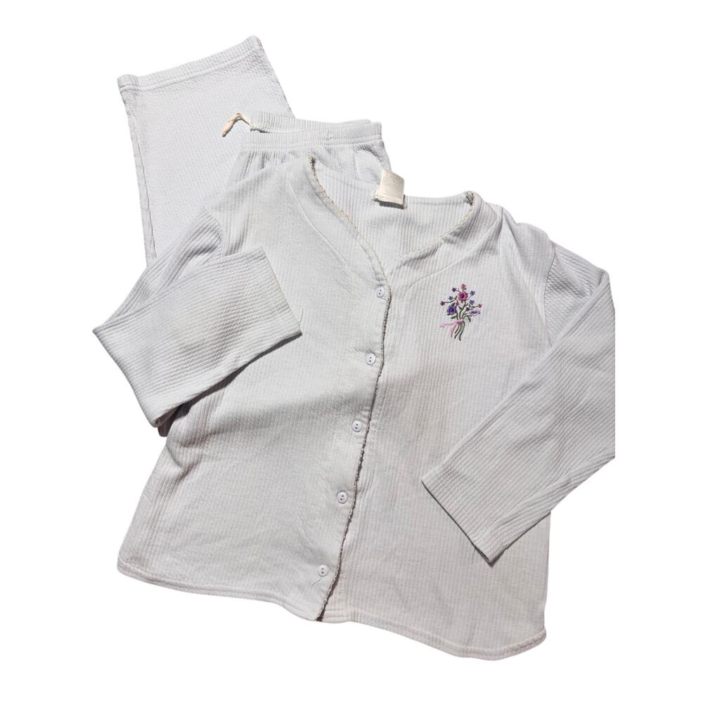 Secret Treasures Womens M Powder Blue Soft Ribbed Embroidered Pajama Set